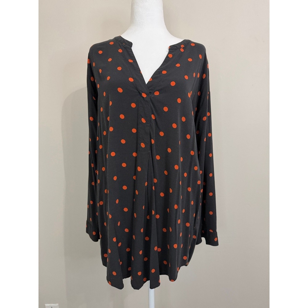 Size X - Addition Elle Black Orangeβ Polka Dot V-Neck Long Sleeve Blouse